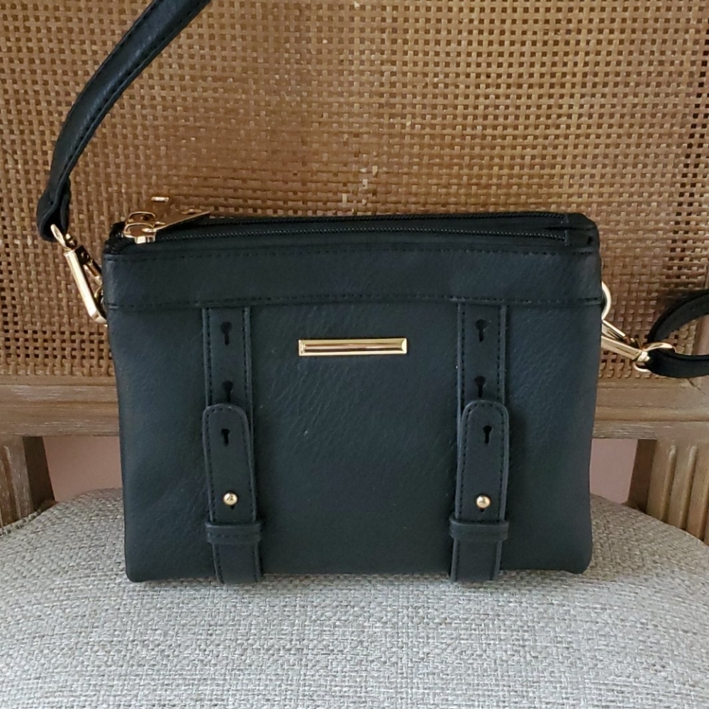 Black Crossbody Double Zip Bag
